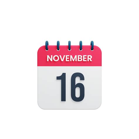 November Realistic Calendar Icon 3d Rendered Date November 16 12041837 Png