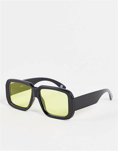 Asos Design Oversized Square Sunglasses In Black With Amber Lens Asos