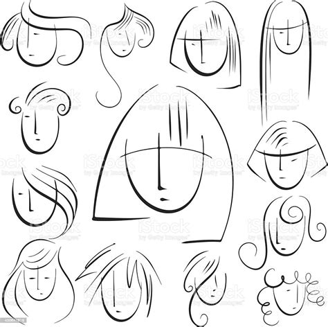 Set Sketch Hairstyles Stock Illustration Download Image Now Bangs Hair Curly Hair