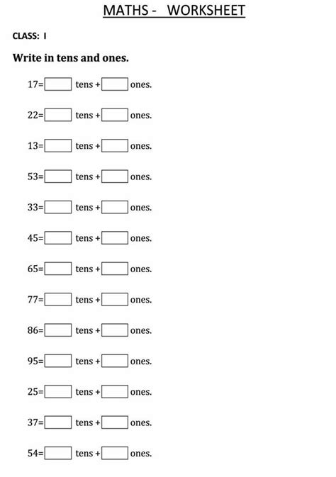 These tens and ones worksheets are are copyright (c) dutch renaissance press llc. Write the Tens and Ones numbers - Class 1 Maths Worksheet