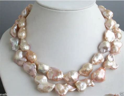 Large Mm Pink Natural Baroque Freshwater Cultured Pearl Necklace Long Pns