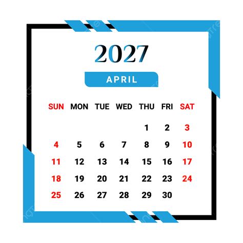 2027 April Month Calendar With Skyblue And Black Unique Style Vector