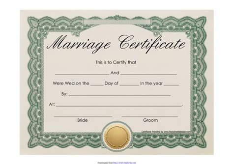 Green Free Printable Marriage Certificates Wedding Certificate Hot Sex Picture