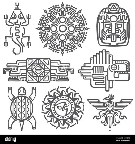 ancient mexican vector mythology symbols american aztec mayan culture native totem patterns