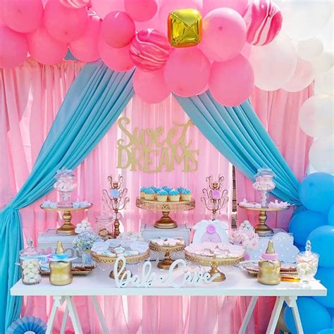 Adorable Gender Reveal Dessert Table With A Stunning Pink Blue And Gold
