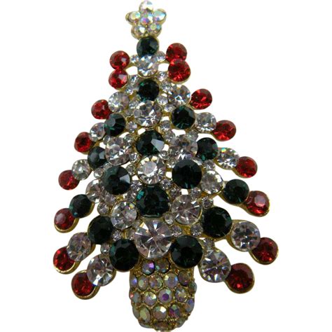 Colorful Christmas Tree Brooch Unsigned | Colorful ...