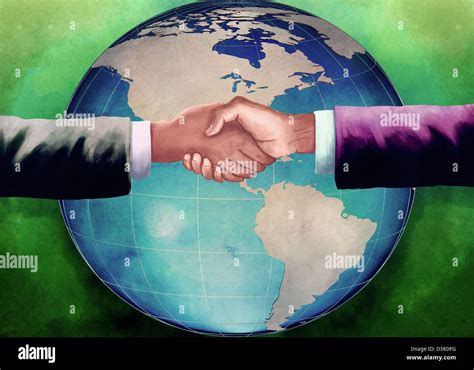 Illustrative Image Of Businessmen Shaking Hands With Globe In The