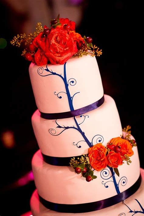 Blue Ribbon With Fancy Blue Branch Wedding Cake Branch Wedding Cake