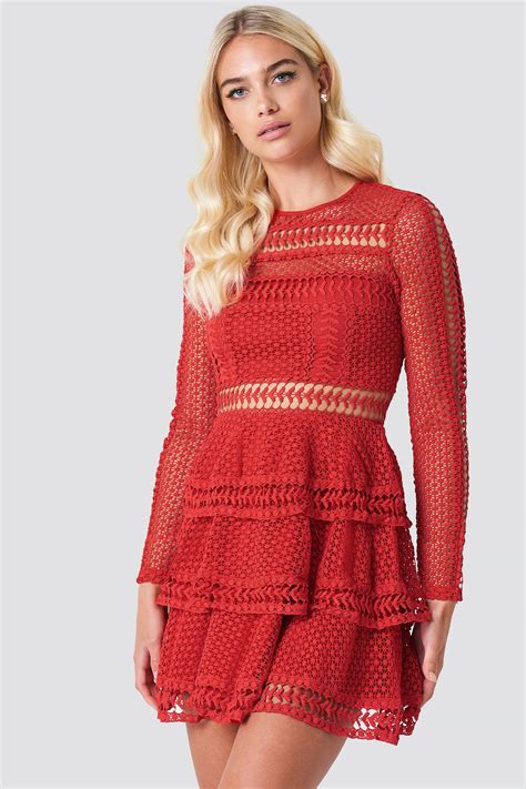Crochet Dot Dress Red | na-kd.com