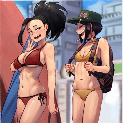 Eltonel Jirou Kyouka Yaoyorozu Momo Boku No Hero Academia Highres 2girls Bag Bikini