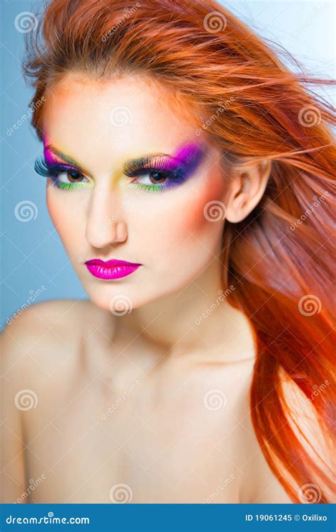Woman With Multicolored Make Up Stock Image Image Of Eyelash Human