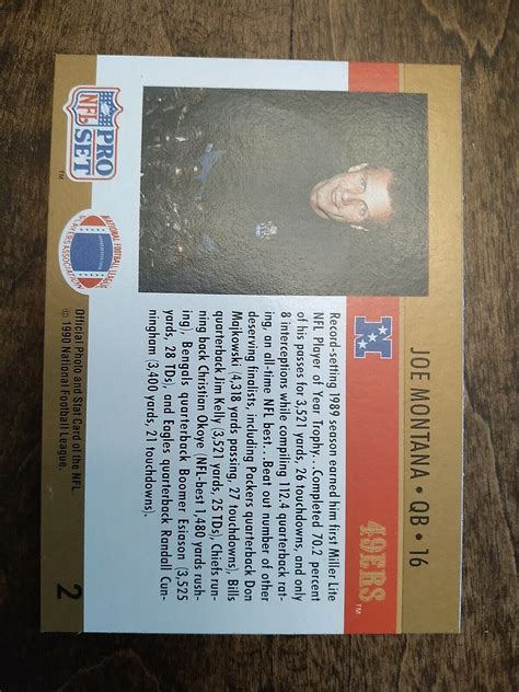 1990 JOE MONTANA PRO SET 1989 NFL PLAYER /YEAR Football Card #2 - 49ers