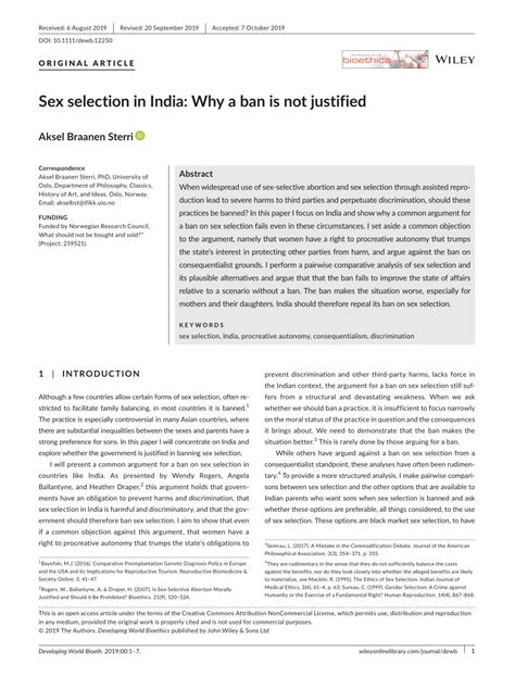 Pdf Sex Selection In India Why A Ban Is Not Justified