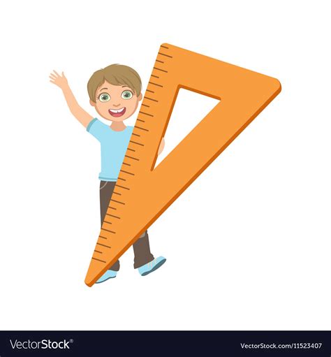 Boy In School Uniform With Giant Triangle Ruler Vector Image