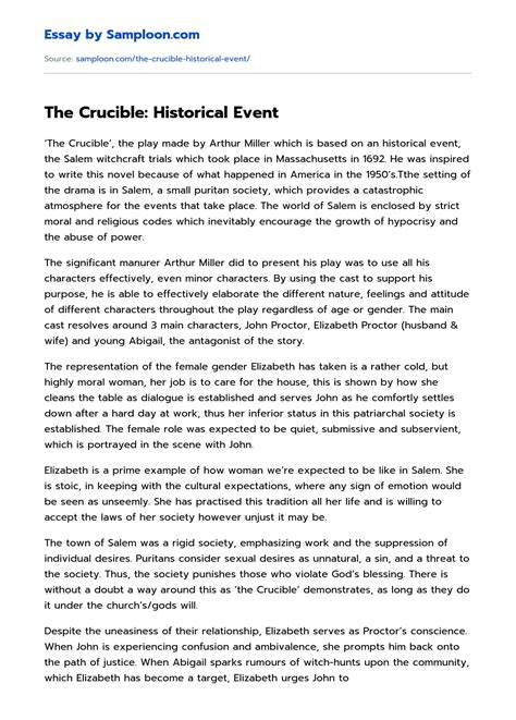 ≫ The Crucible Historical Event Free Essay Sample On