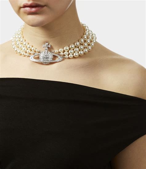 Three Row Pearl Bas Relief Choker In Rhodium Vivienne Westwood Pearl Choker Necklace