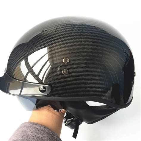 Voss Cf Genuine Carbon Fiber Dot Half Helmet With Drop Down Sun Lens And Metal Quick Release