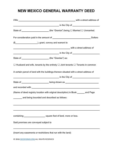 New Mexico General Warranty Deed Form Deed Forms Deed Forms