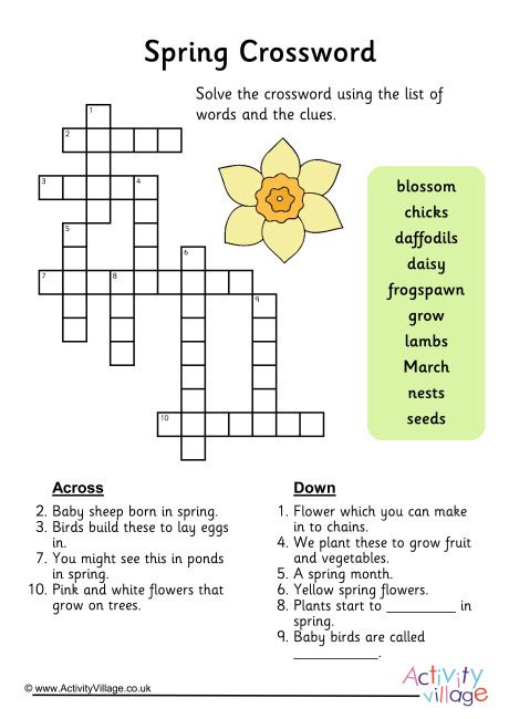 Free Printable Spring Crossword Puzzles
