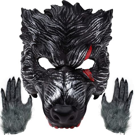 Anime Werewolf Masks Halloween Latex Rubber Wolf Head Hair Mask Gloves