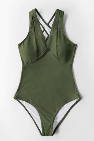 An Updated Take On The Classic Solid Bathing Suit The Olive Green V