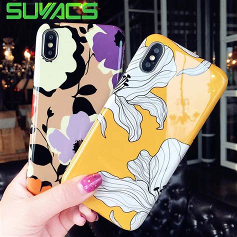 Suyacs Glossy Phone Case For Iphone 6 6s 7 8 Plus X Beautiful Flowers