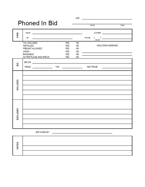 Here are some other examples of these types of forms: Construction Bid Form - Free Printable Documents