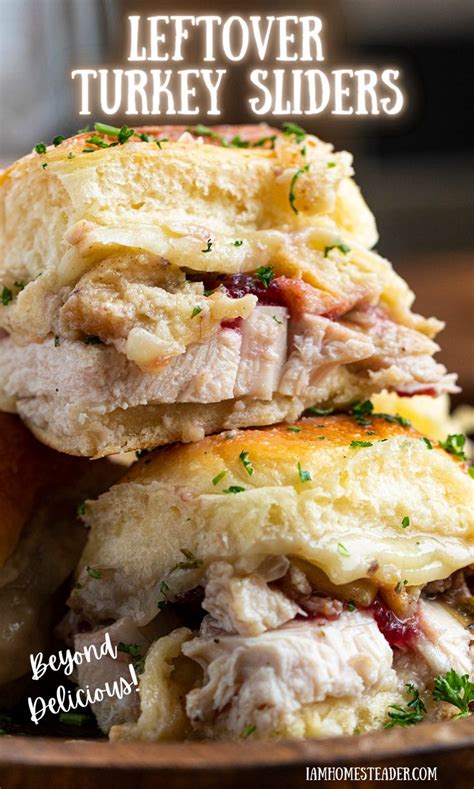 Two Turkey Sliders Stacked On Top Of Each Other In A Bowl With The