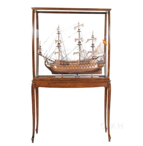 Large Tall Ship Model Boat Wood Display Case 40 Light Brown Stand W