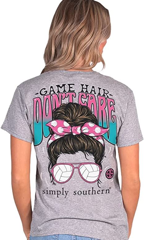 Simply Southern Womens Volleyball Game Hair Dont Care Adult Short Sleeve T Shirt Heather Grey