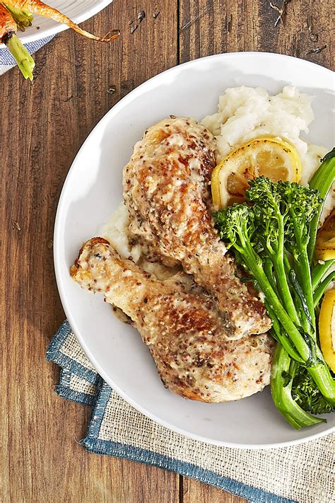 best dijon smothered chicken legs with broccolini recipe how to make dijon smothered chicken