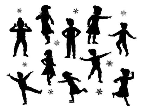 Silhouette Of Children Playing In The Snow Illustrations Royalty Free