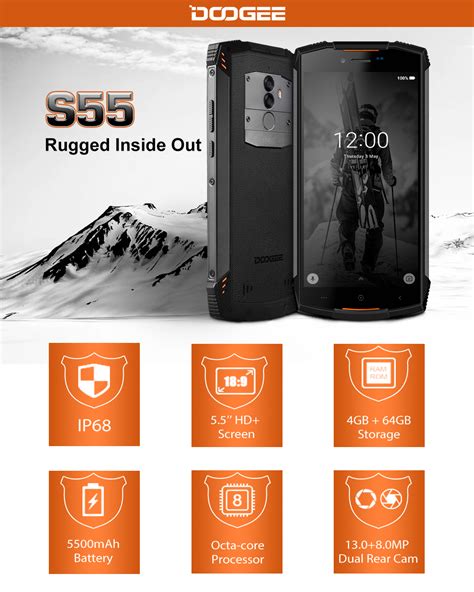 Doogee S55 Ударо Водоустойчив смартфон на ТОП Цена — Simbg