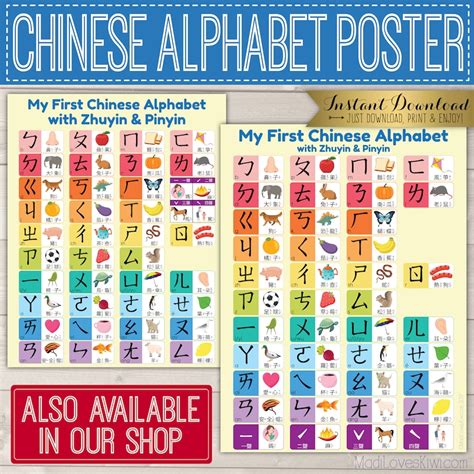 Printable Chinese Alphabet Poster 8x10 And 11x14 Bopomofo Etsy