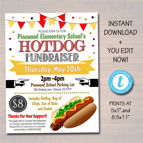 EDITABLE Hotdog Fundraiser Flyer, Printable PTA, PTO, School Church Po ...