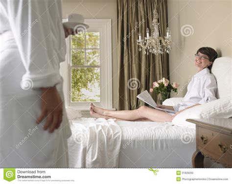 woman   man  bedroom stock image image  holding happy