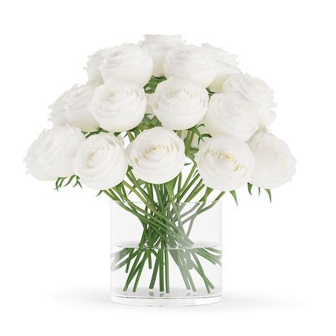 3d Model White Roses In Glass Vase Cgtrader