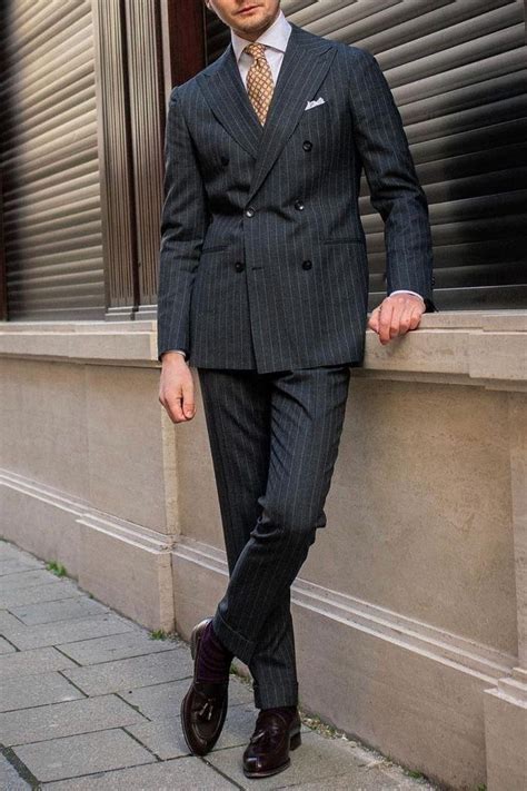 Charcoal Pinstripe Suit Outfit Gentleman Style Giorgenti Custom Suits Brooklyn Ny Double