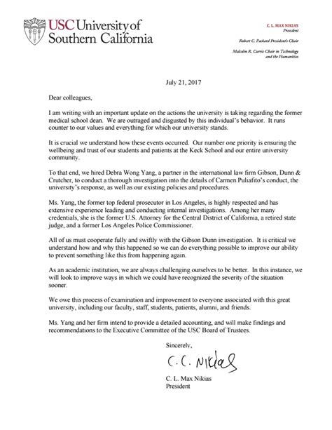 Read The Correspondence Between Usc And The Times On Investigation Of Former Med School Dean