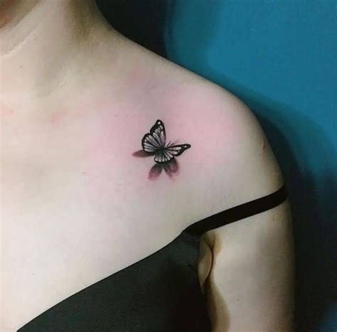 Small 3d Butterfly Tattoo Shadow On Upper Shoulder The Ask Idea