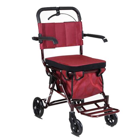 Stainless Steel Red Walker Folding Rollator 4 Wheel Lightweight Trolley