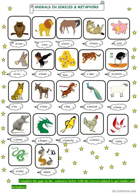 Animals In Similes And Metaphors Pic English Esl Worksheets Pdf And Doc