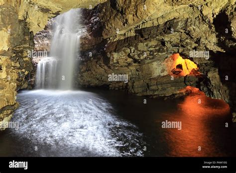 Smoo Burn Waterfall Smoo Cave Durness Scottish Highlands Stock Photo