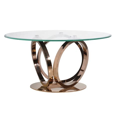 Modern Metal Clear Glass Top Rose Gold Round Glass Dining Table China