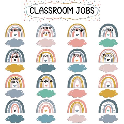 65pcs Bohemian Rainbow Classroom Jobs Bulletin Board Set Colorful
