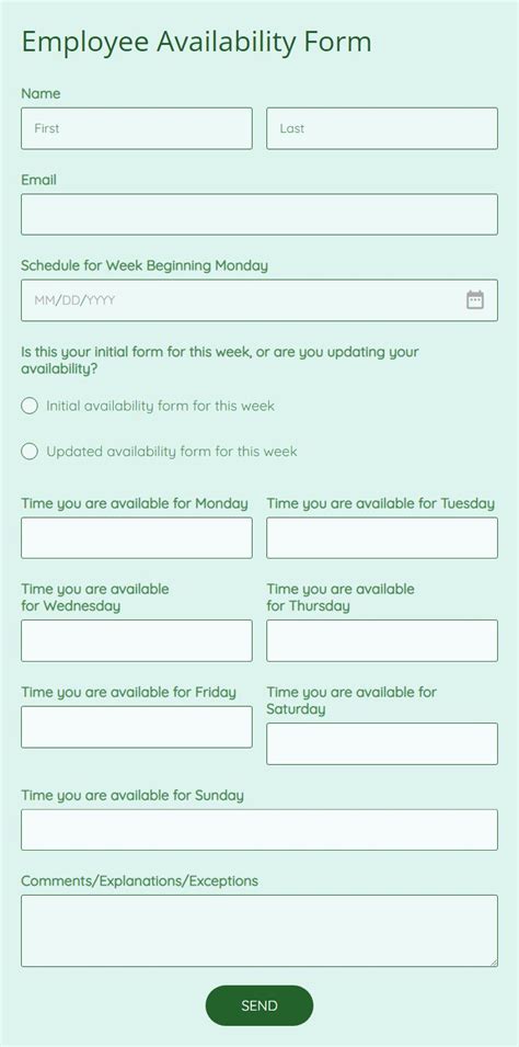 Free Employee Availability Form Template 123formbuilder
