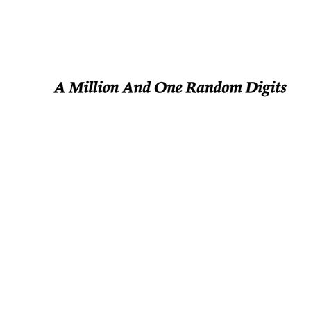 Pdf A Million And One Random Digits