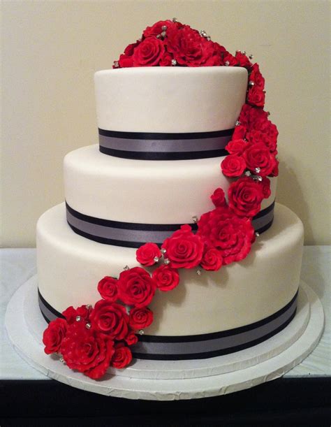 red rose cascade wedding cake