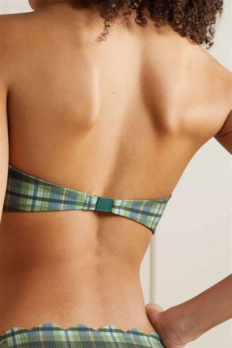 Marysia Antibes Reversible Scalloped Checked Stretch Crepe Bandeau