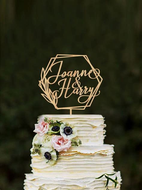 Personalized Geometric Two Names Cake Topper For Wedding Etsy